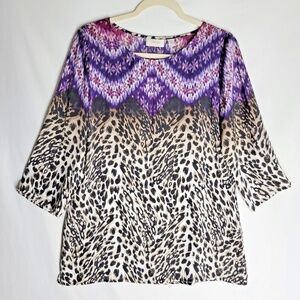 Chico's Womens Shirt Size Medium (8/10) Animal Print Top 3/4 Sleeve Lightweight